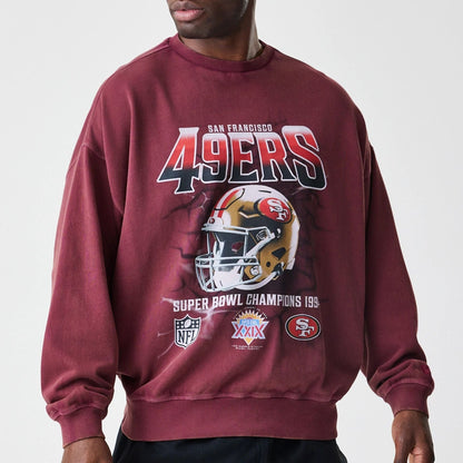 The Male model is wearing San Francisco 49ers NFL Washed Boxy Dark Red Oversized Crew Neck Sweater  3