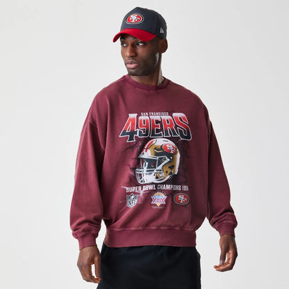 The Male model is wearing San Francisco 49ers NFL Washed Boxy Dark Red Oversized Crew Neck Sweater  1