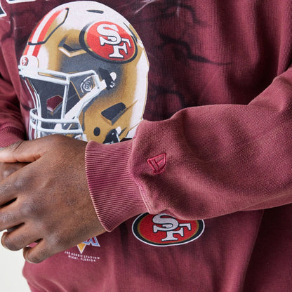 The Male model is wearing San Francisco 49ers NFL Washed Boxy Dark Red Oversized Crew Neck Sweater  5