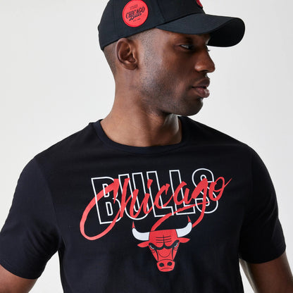 The Male model is wearing Chicago Bulls NBA Script Black T-Shirt 4