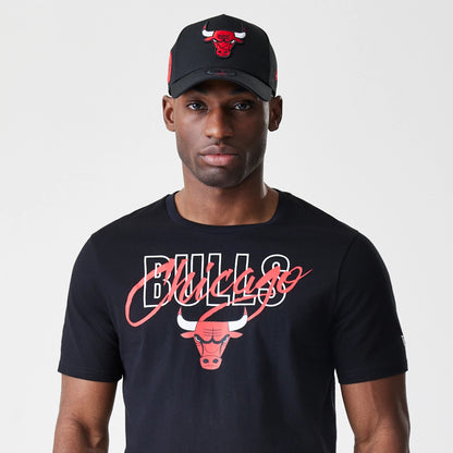 The Male model is wearing Chicago Bulls NBA Script Black T-Shirt 6
