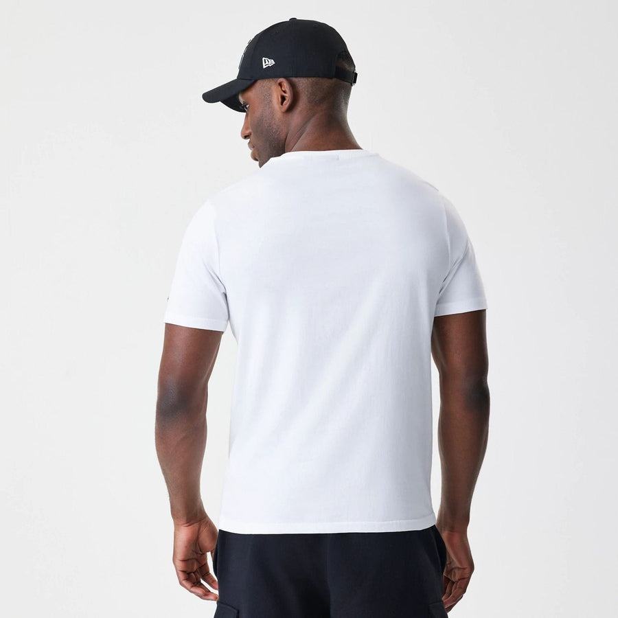 The Male model is wearing LA Lakers NBA Script White T-Shirt  2