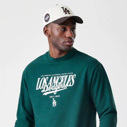 The Male model is wearing LA Dodgers MLB Script Dark Green Crew Neck Sweater 6