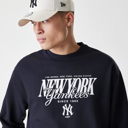 The Male model is wearing New York Yankees MLB Script Black Crew Neck Sweater  4