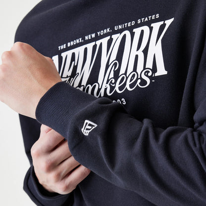 The Male model is wearing New York Yankees MLB Script Black Crew Neck Sweater 5