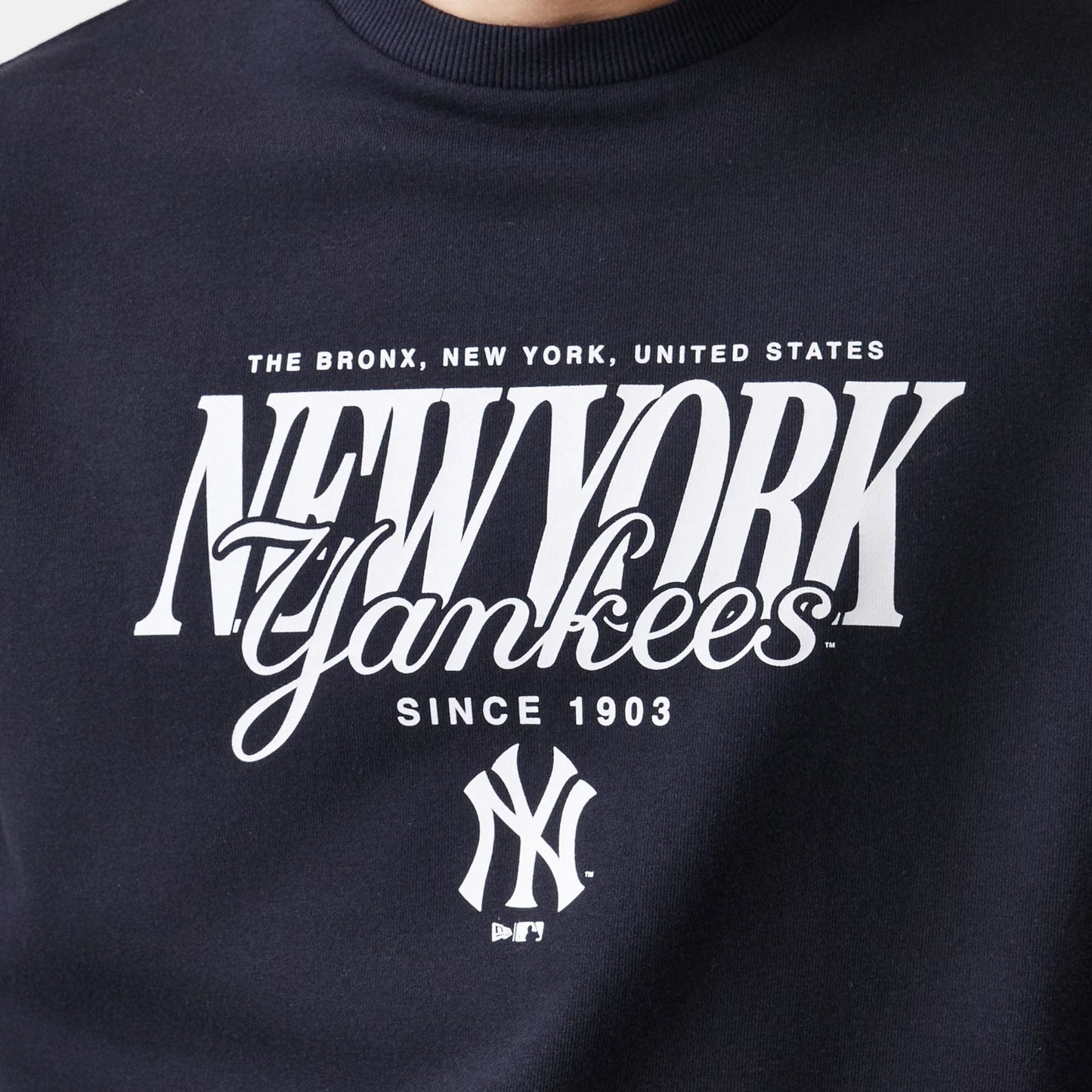 The Male model is wearing New York Yankees MLB Script Black Crew Neck Sweater  6