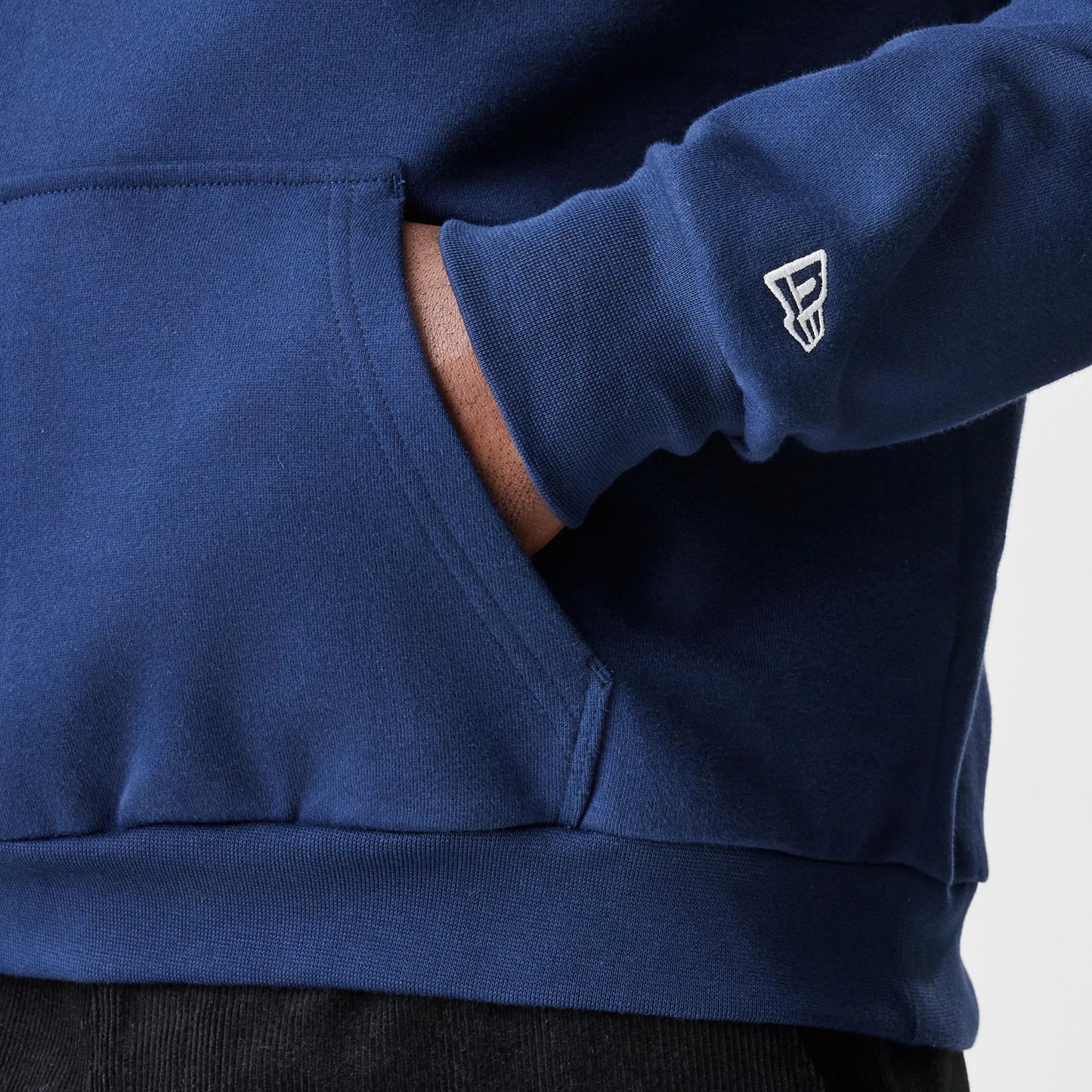The Male model is wearing New York Yankees MLB Script Navy Oversized Pullover Hoodie 8