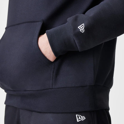 The Male model is wearing New York Mets MLB Script Black Oversized Pullover Hoodie 7