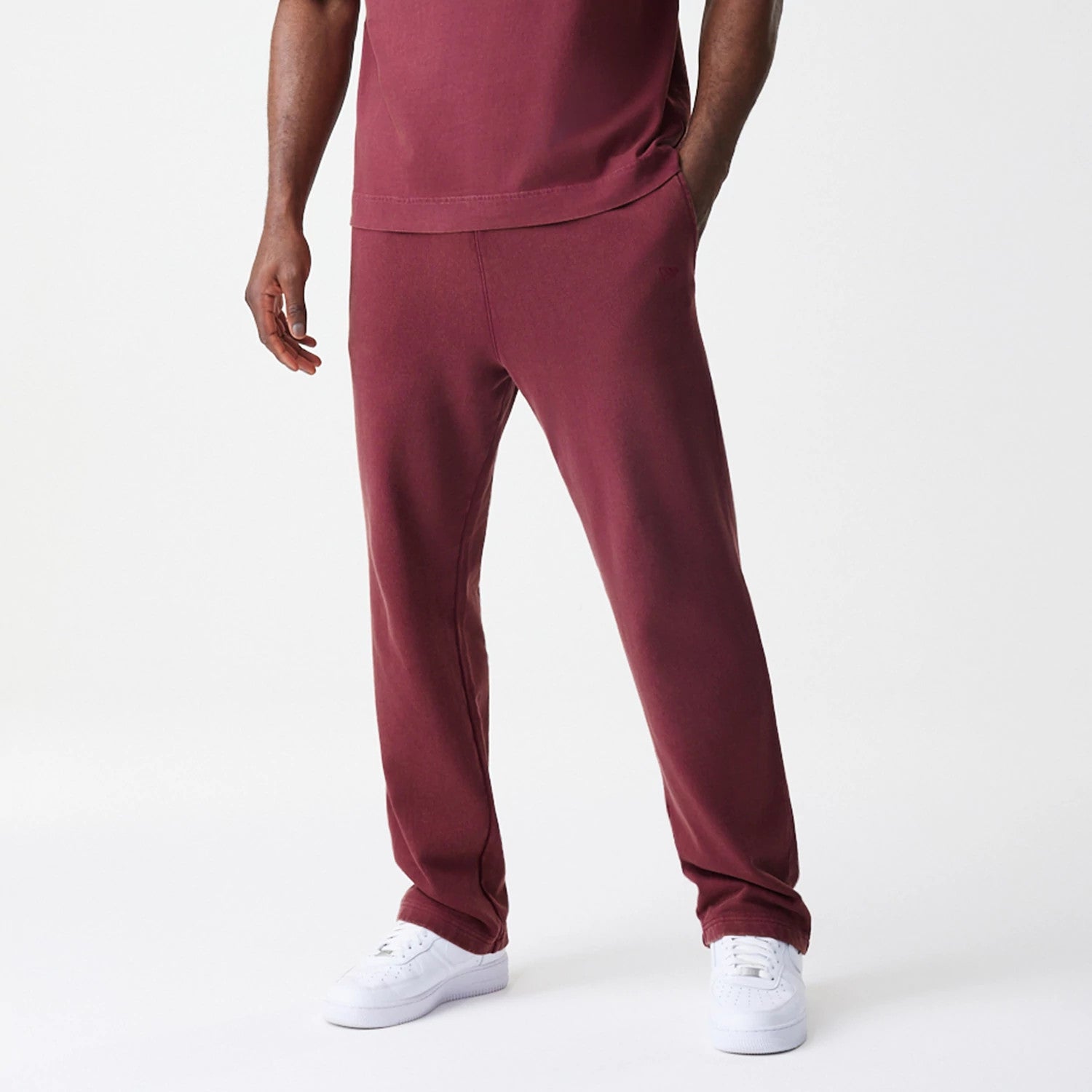 The Male model is wearing  New Era Washed Dark Red Straight Leg Joggers 3