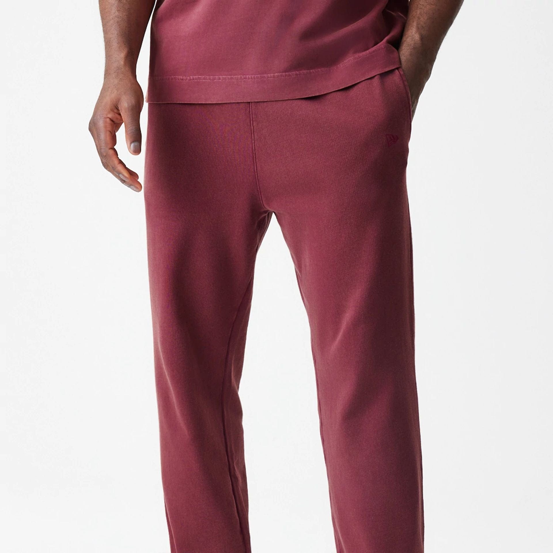 The Male model is wearing  New Era Washed Dark Red Straight Leg Joggers  4