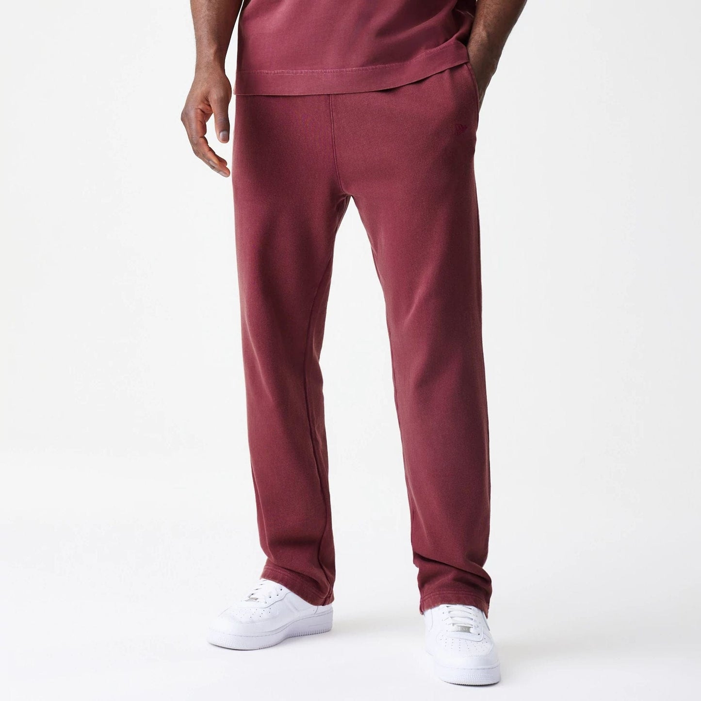 The Male model is wearing  New Era Washed Dark Red Straight Leg Joggers  1
