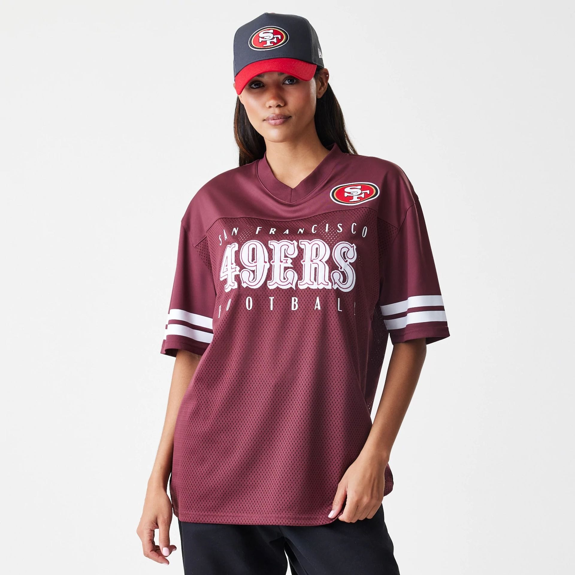 The Male model is wearing San Francisco 49ers NFL Mesh Dark Red Jersey  4