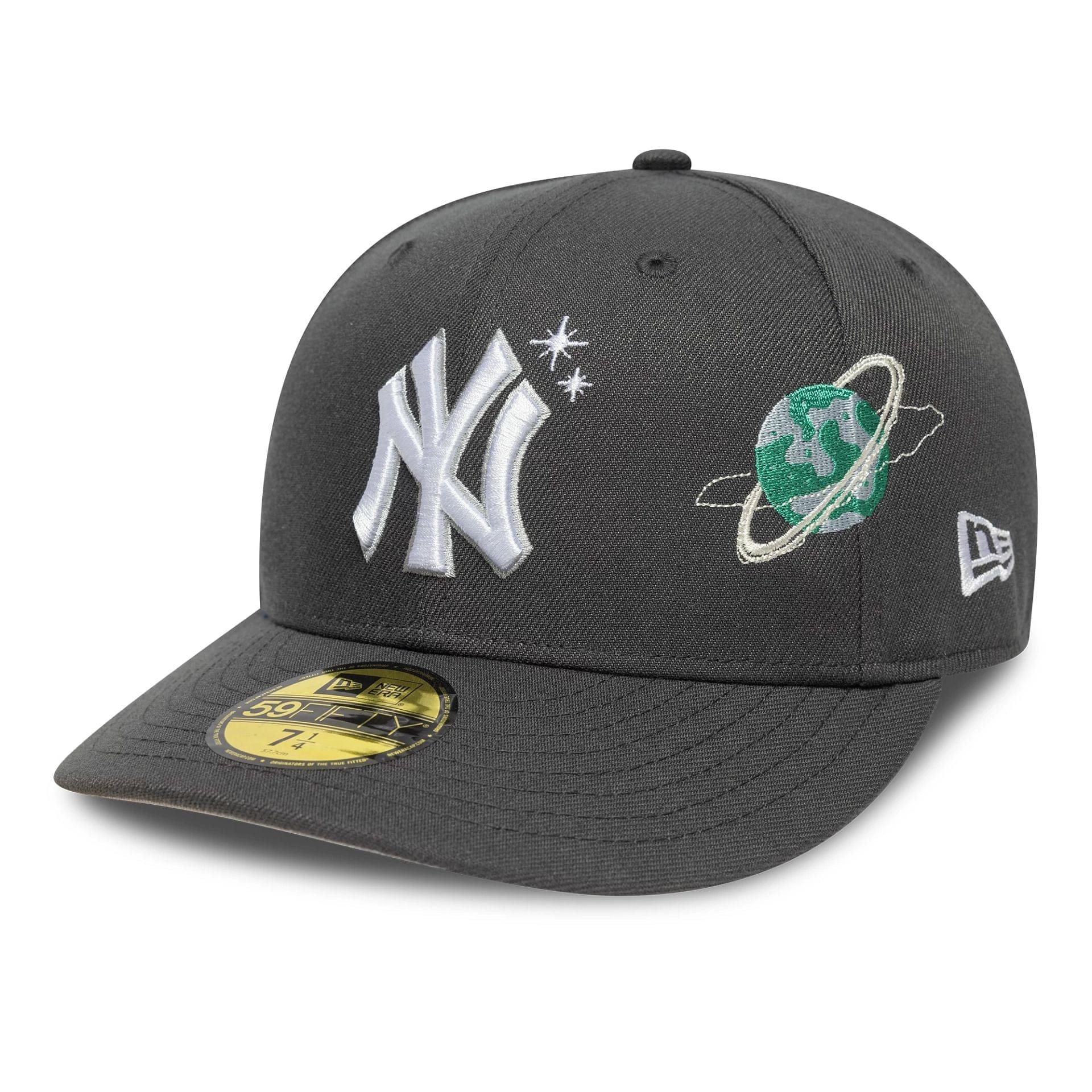 This is a New York Yankees MLB Planet Icon Charcoal 59FIFTY Fitted Cap 1