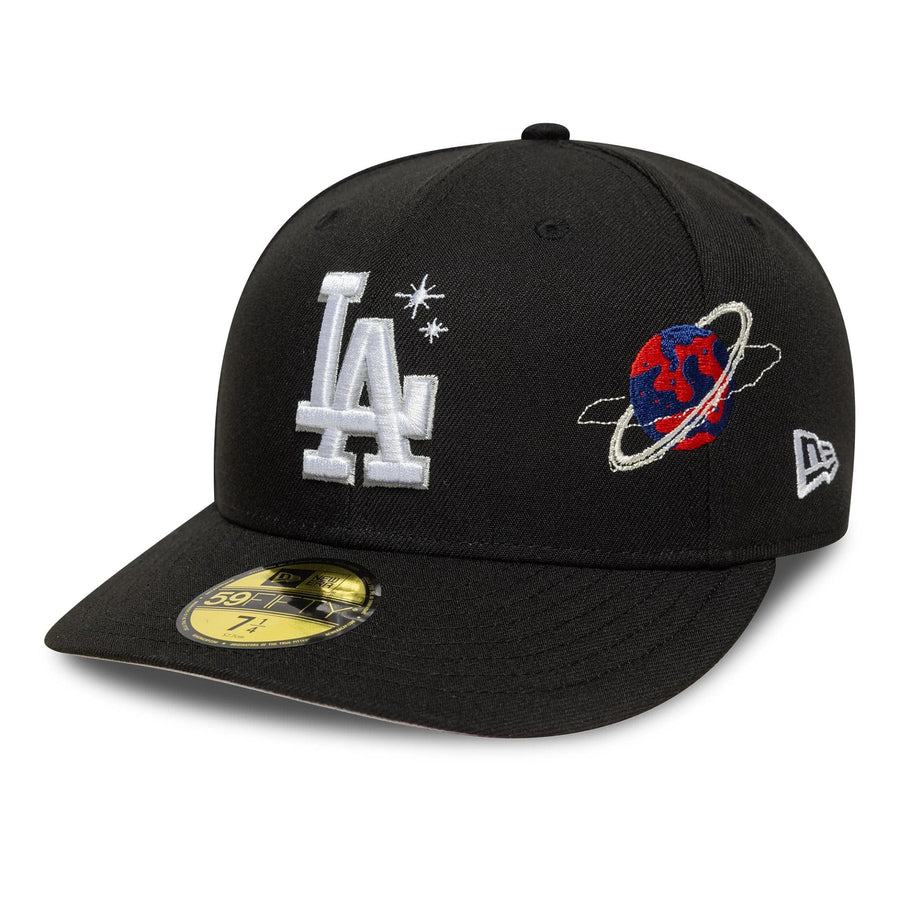 This is a LA Dodgers MLB Planet Icon Black 59FIFTY Fitted Cap 1