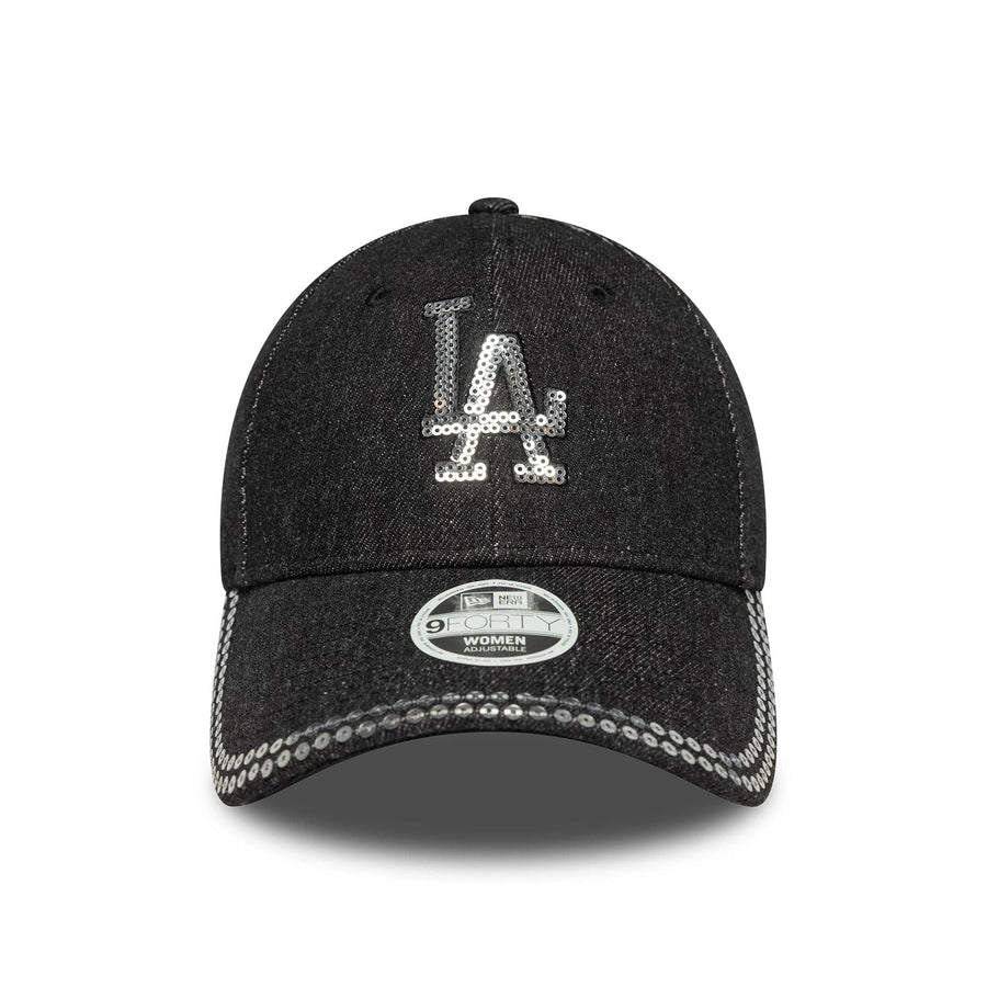 This is a LA Dodgers Womens MLB Sequin Black 9FORTY Adjustable Cap 2