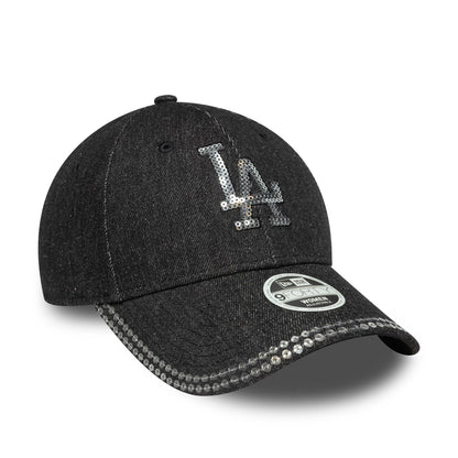 This is a LA Dodgers Womens MLB Sequin Black 9FORTY Adjustable Cap 3