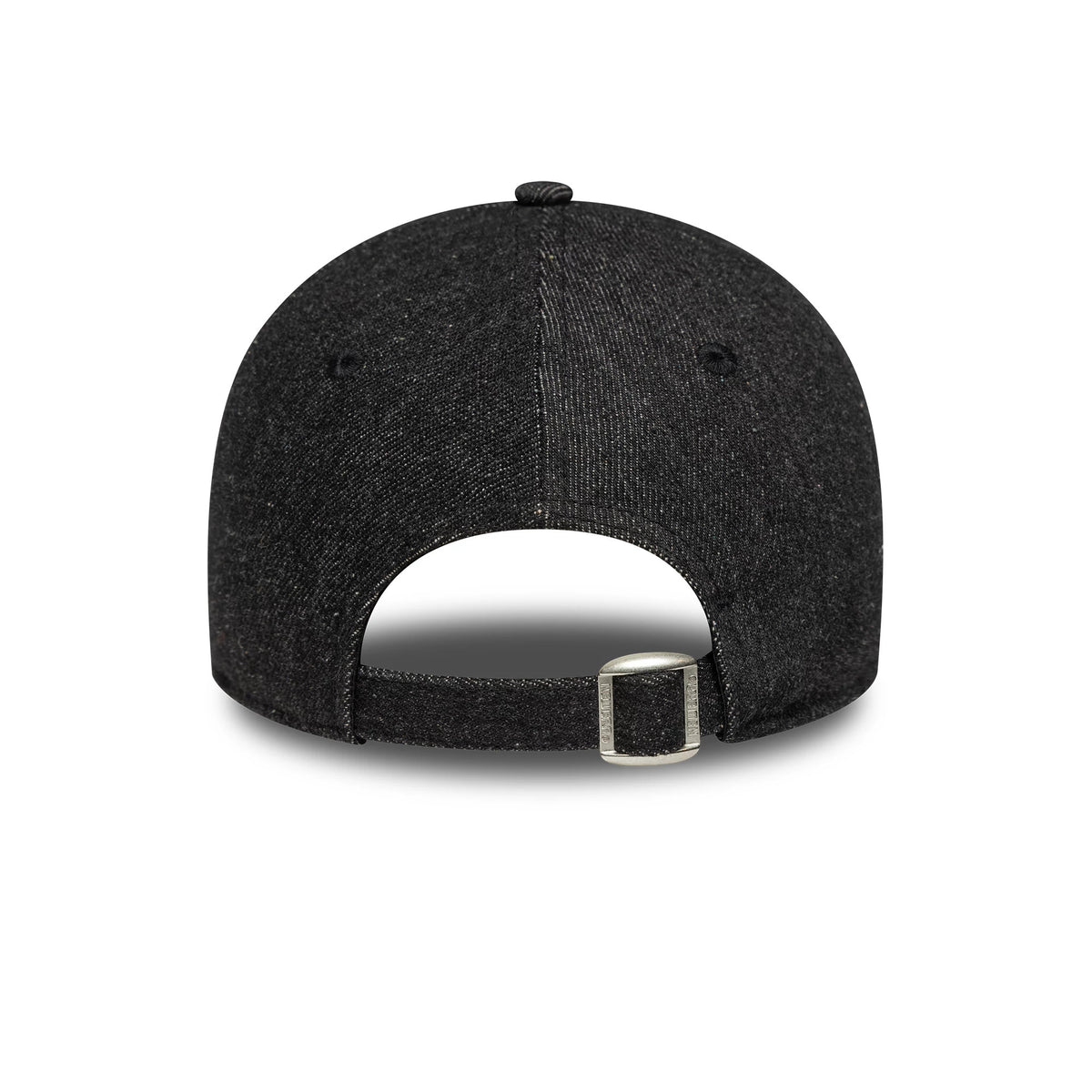 LA Dodgers Womens MLB Sequin Black New Era 9FORTY Adjustable Cap, rear view showing the absence of a back logo, with an adjustable strap featuring a buckle on the structured black crown.