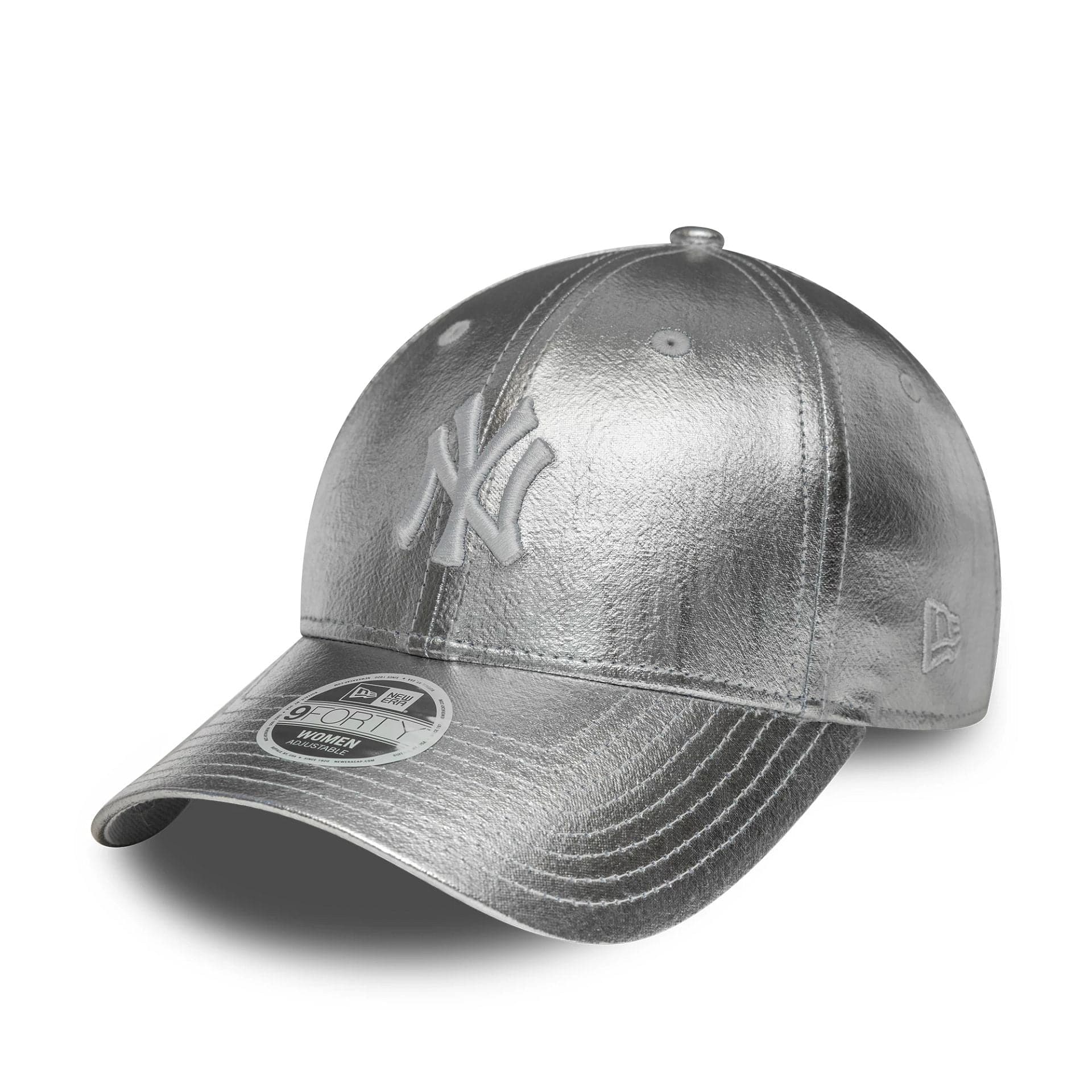 This is a New York Yankees Womens MLB Metallic Silver 9FORTY Adjustable Cap 1