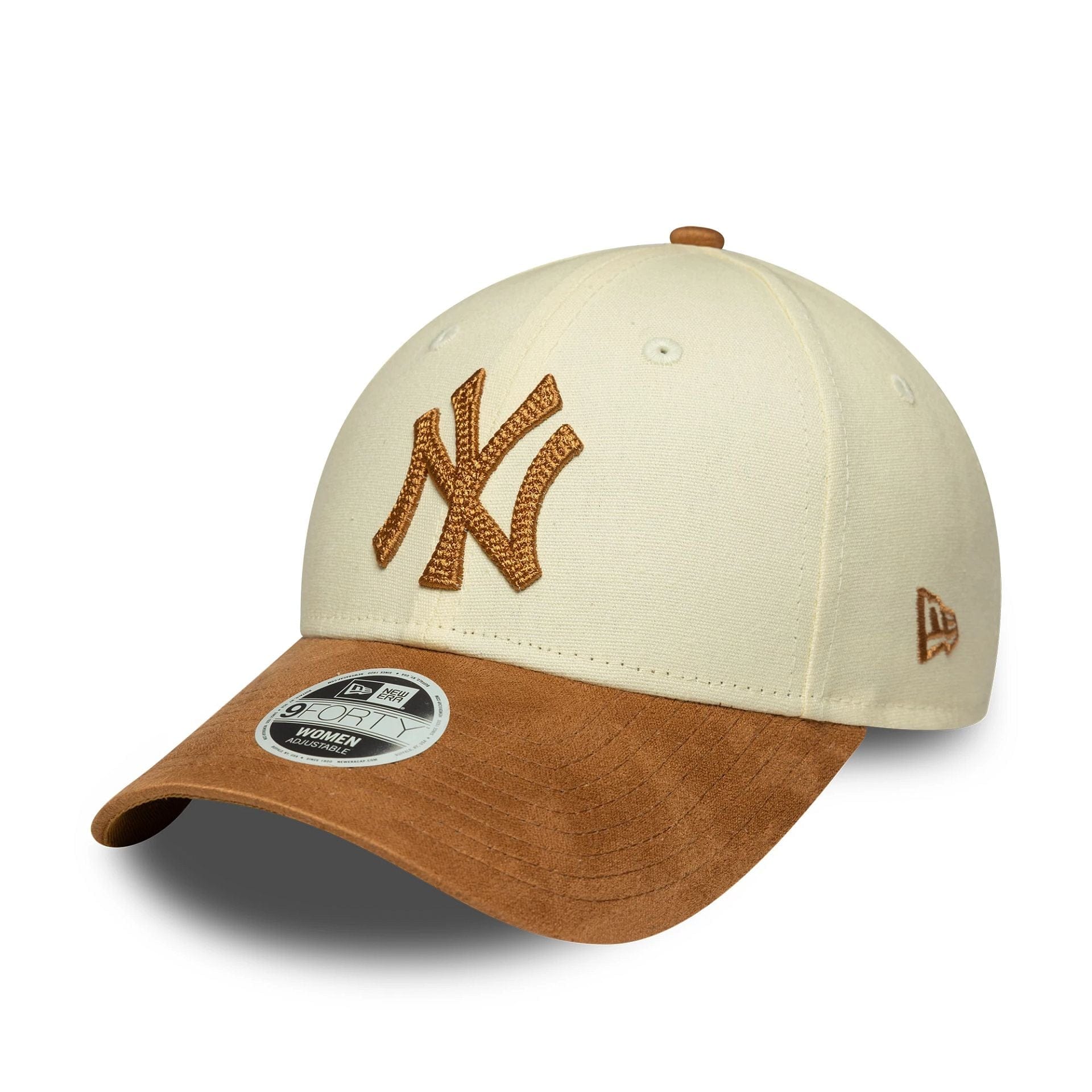 This is a New York Yankees Womens MLB Faux Suede Cream 9FORTY Adjustable Cap 1