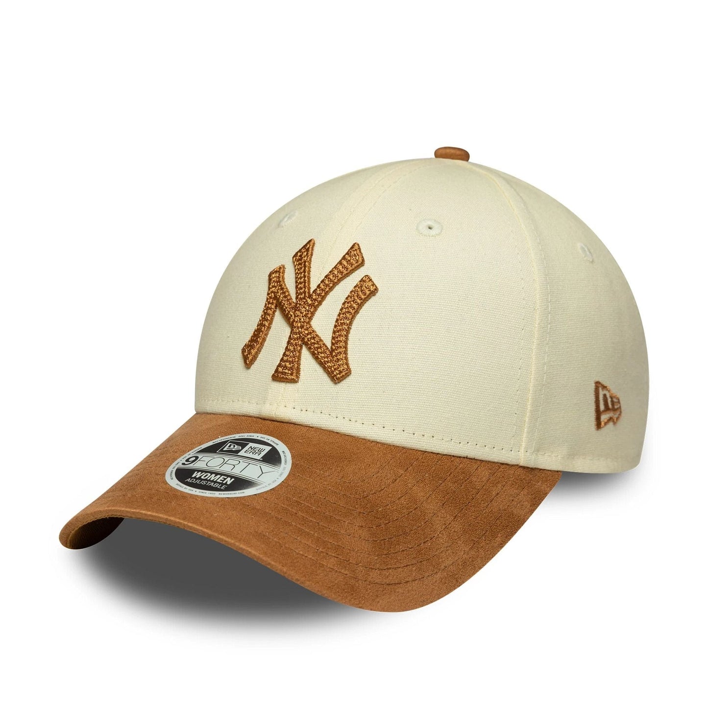 This is a New York Yankees Womens MLB Faux Suede Cream 9FORTY Adjustable Cap 1