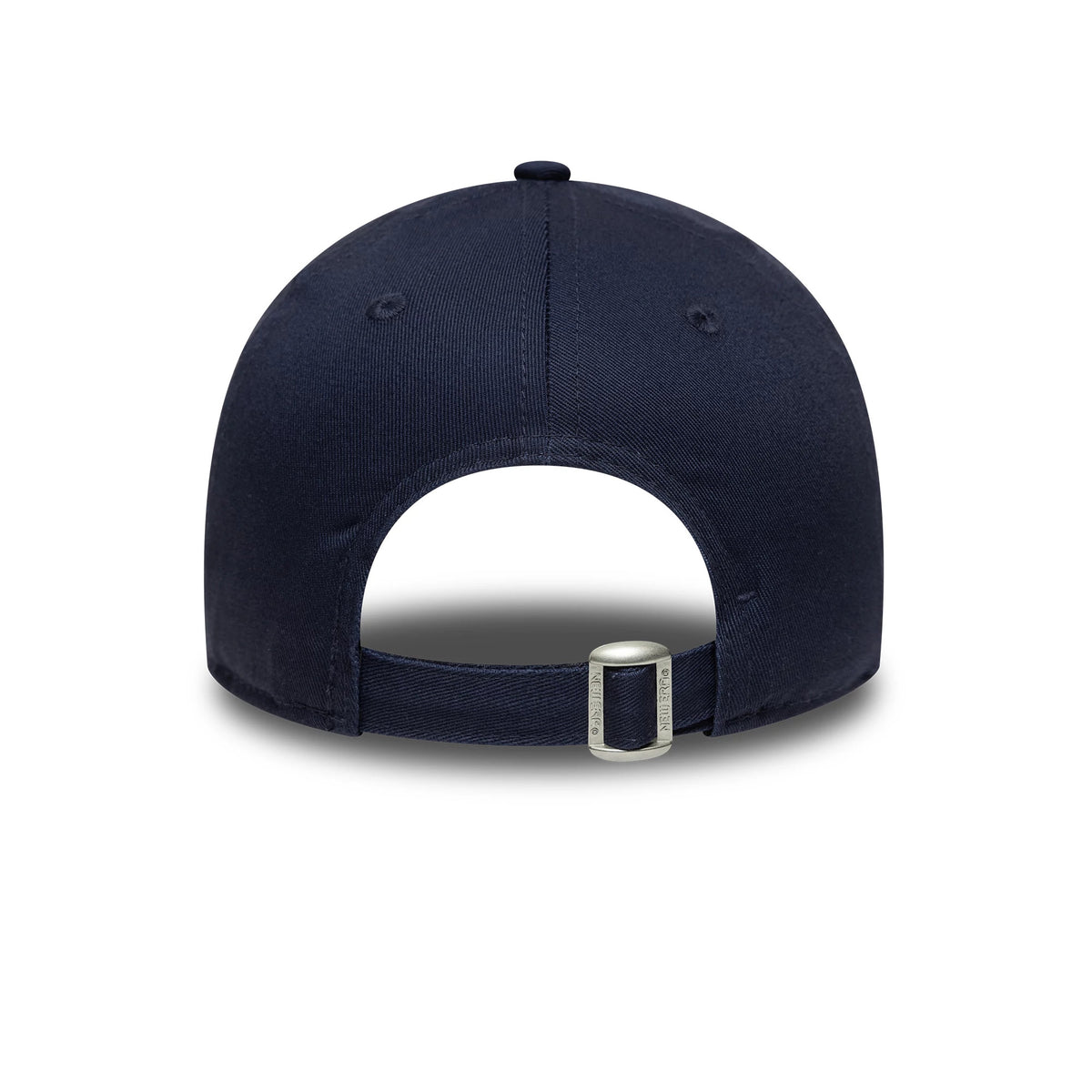 LA Dodgers Youth MLB College Navy New Era 9TWENTY Adjustable Cap, rear view showing the open back with adjustable strap and buckle, complemented by a structured navy crown and a top button.