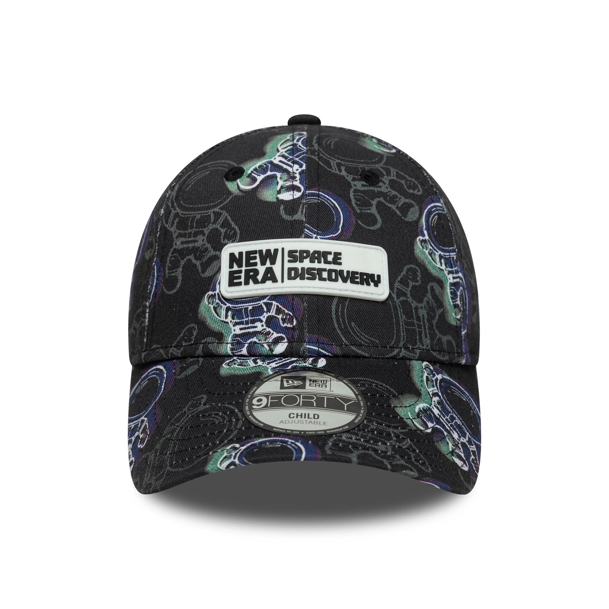 This is a  Child New Era Space All Over Print Black 9FORTY Adjustable Cap 2