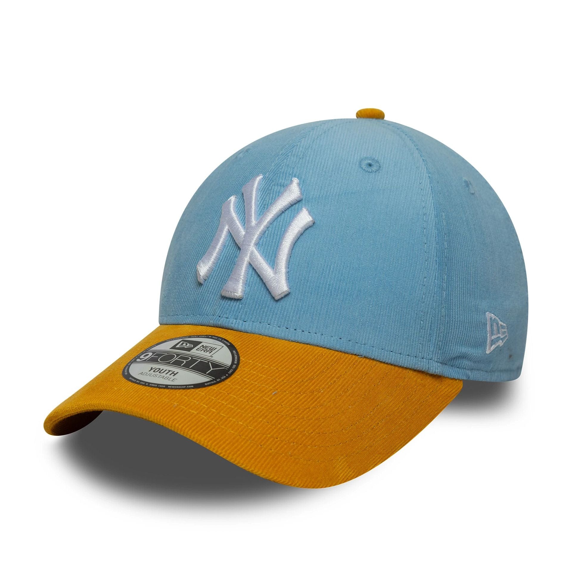 This is a New York Yankees Youth MLB Cord Pastel Blue 9FORTY Adjustable Cap 1