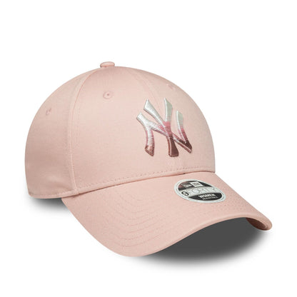 This is a New York Yankees Womens MLB Metallic Logo Pastel Pink 9FORTY Adjustable Cap 3