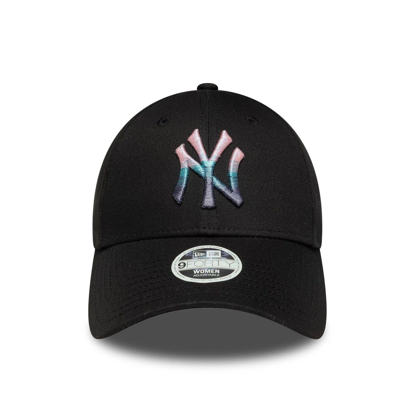 This is a New York Yankees Womens MLB Metallic Logo Black 9FORTY Adjustable Cap 2