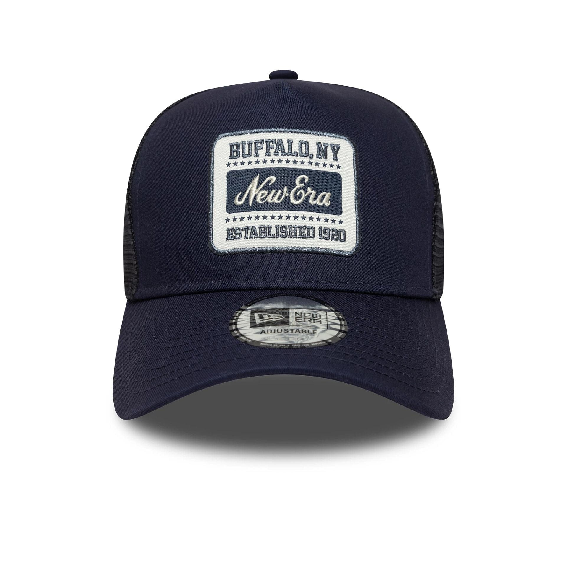 This is a  New Era Patch Navy 9FORTY A-Frame Trucker Adjustable Cap 2