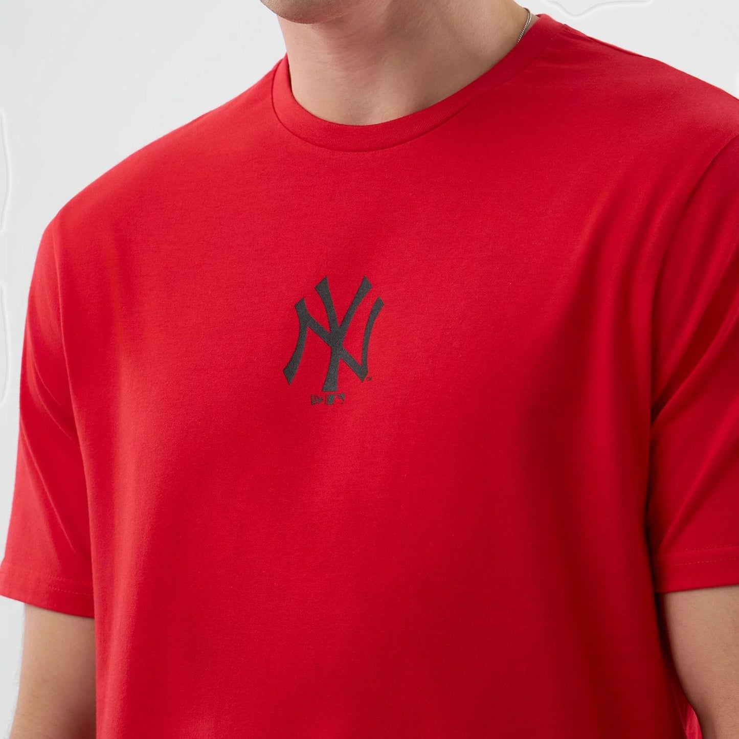 The Male model is wearing New York Yankees MLB Red T-Shirt 3