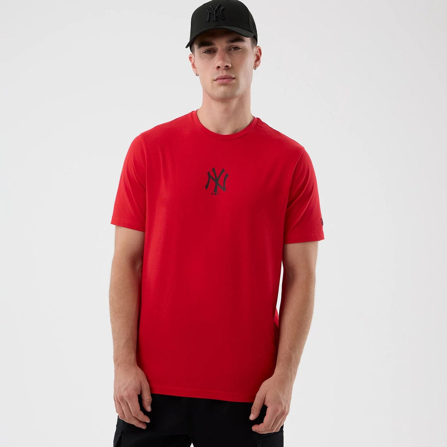 The Male model is wearing New York Yankees MLB Red T-Shirt 1