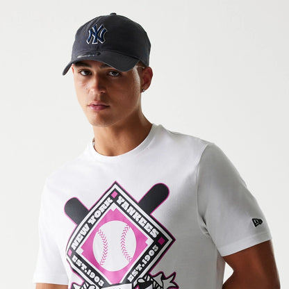 The Male model is wearing New York Yankees MLB Baseball Graphic White T-Shirt 6