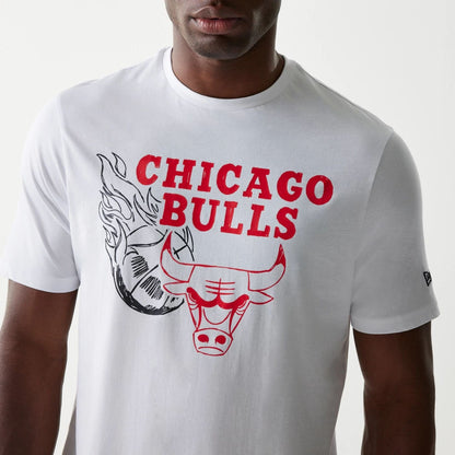 The Male model is wearing Chicago Bulls NBA Flame Graphic White T-Shirt 3