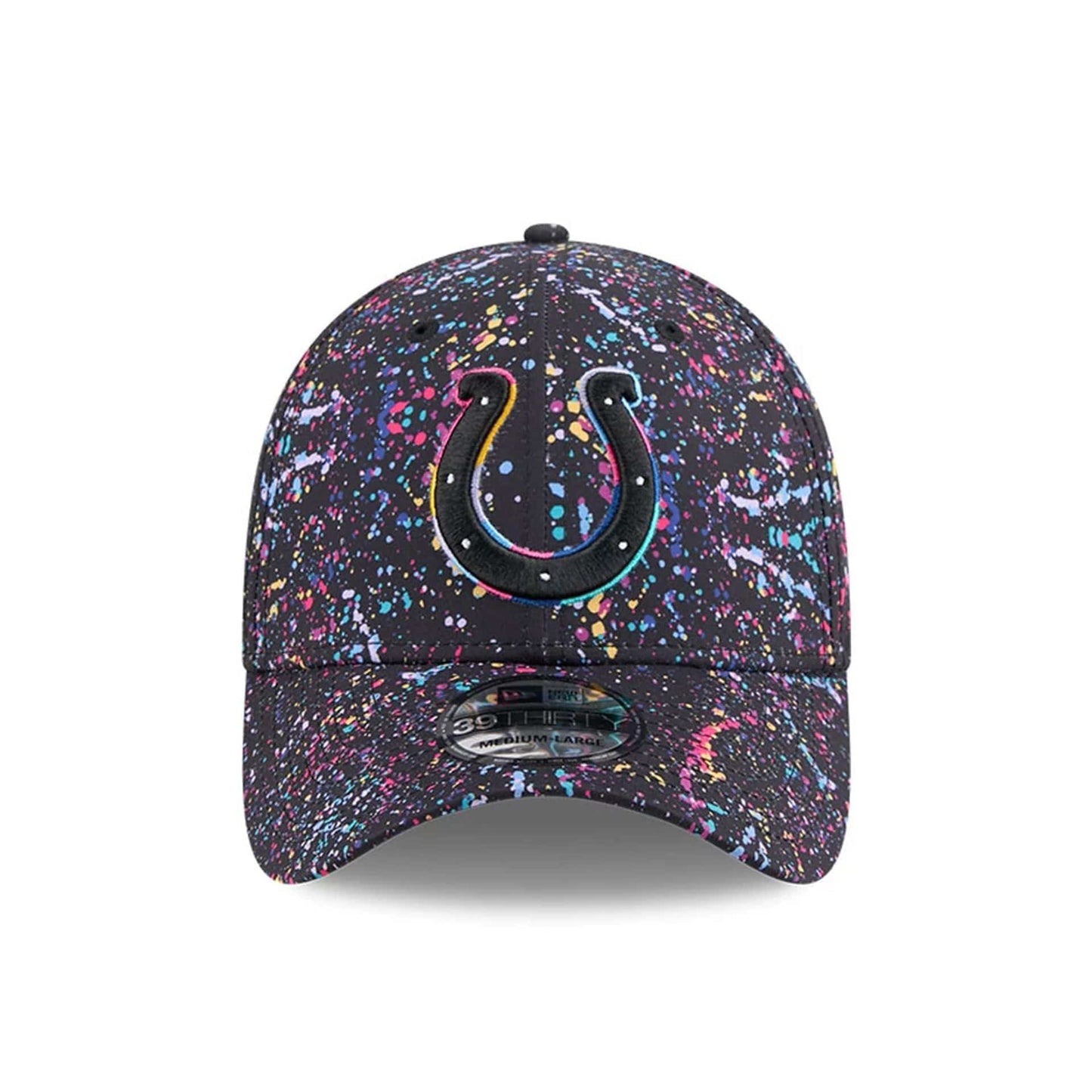 This is a Indianapolis Colts NFL Crucial Catch 2025 Black 39THIRTY Stretch Fit Cap 2