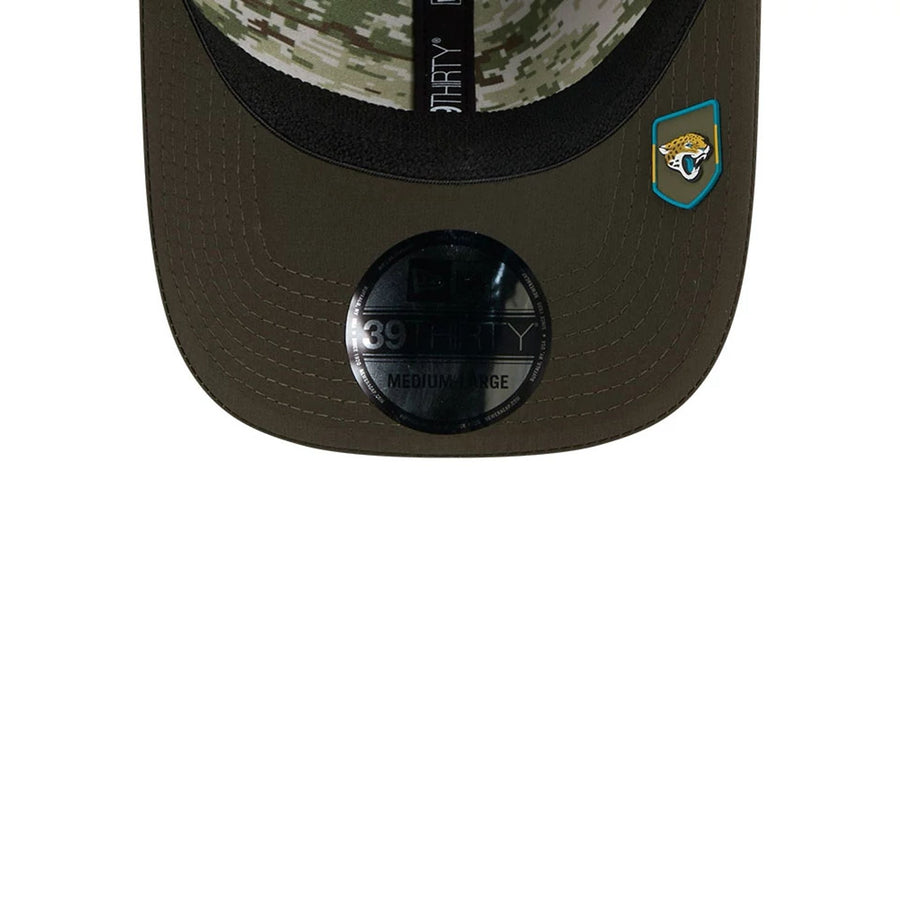 This is a Jacksonville Jaguars NFL Salute To Service 2025 Dark Green 39THIRTY Stretch Fit Cap 5