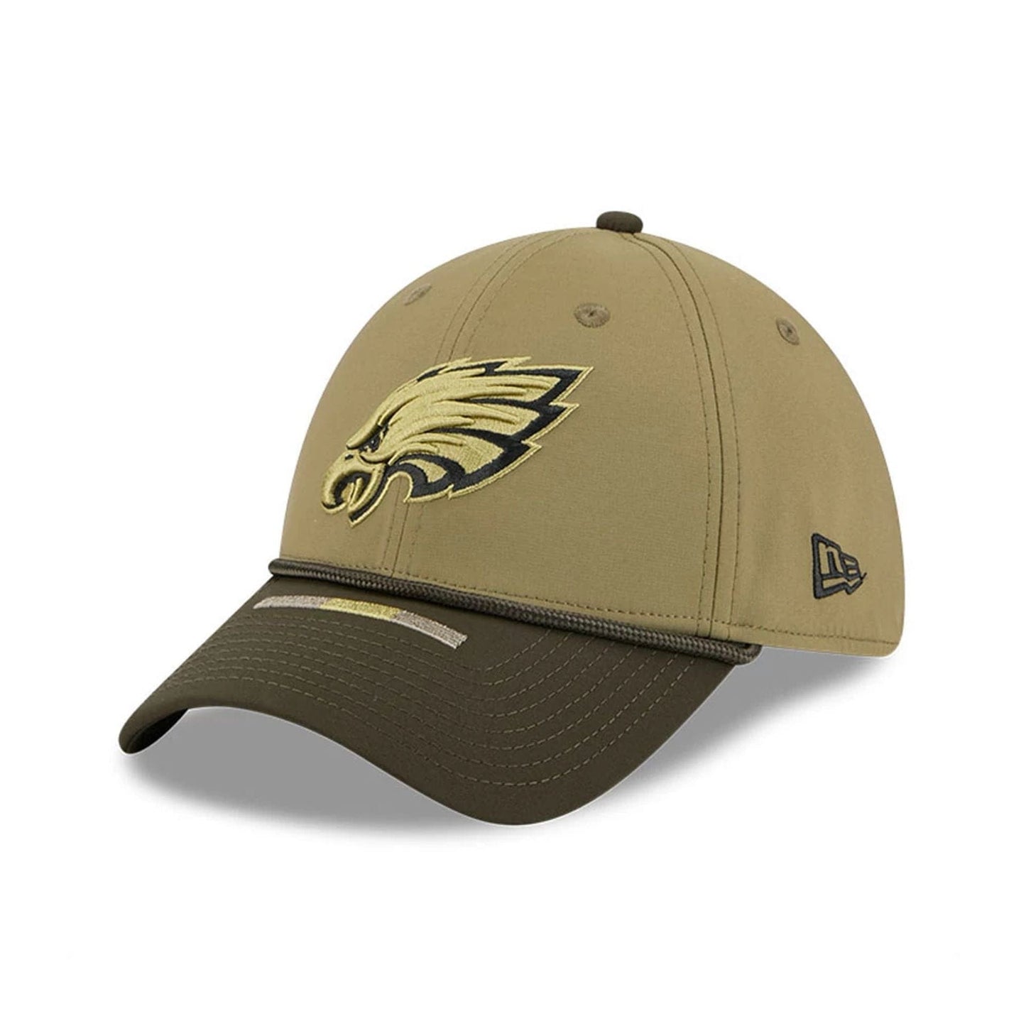 This is a Philadelphia Eagles NFL Salute To Service 2025 Dark Green 39THIRTY Stretch Fit Cap 3