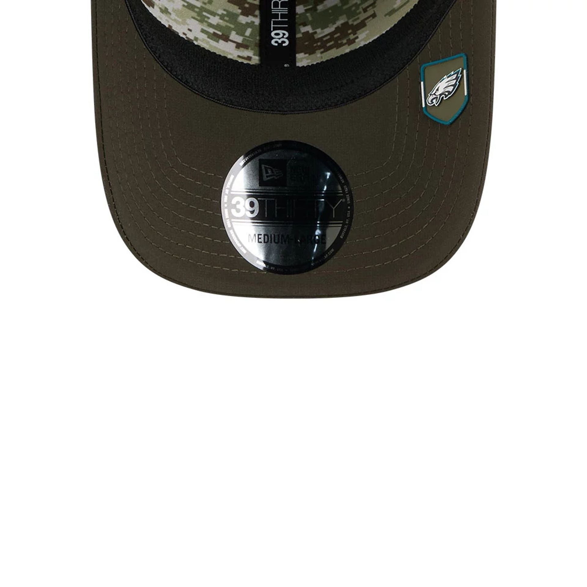 This is a Philadelphia Eagles NFL Salute To Service 2025 Dark Green 39THIRTY Stretch Fit Cap 5
