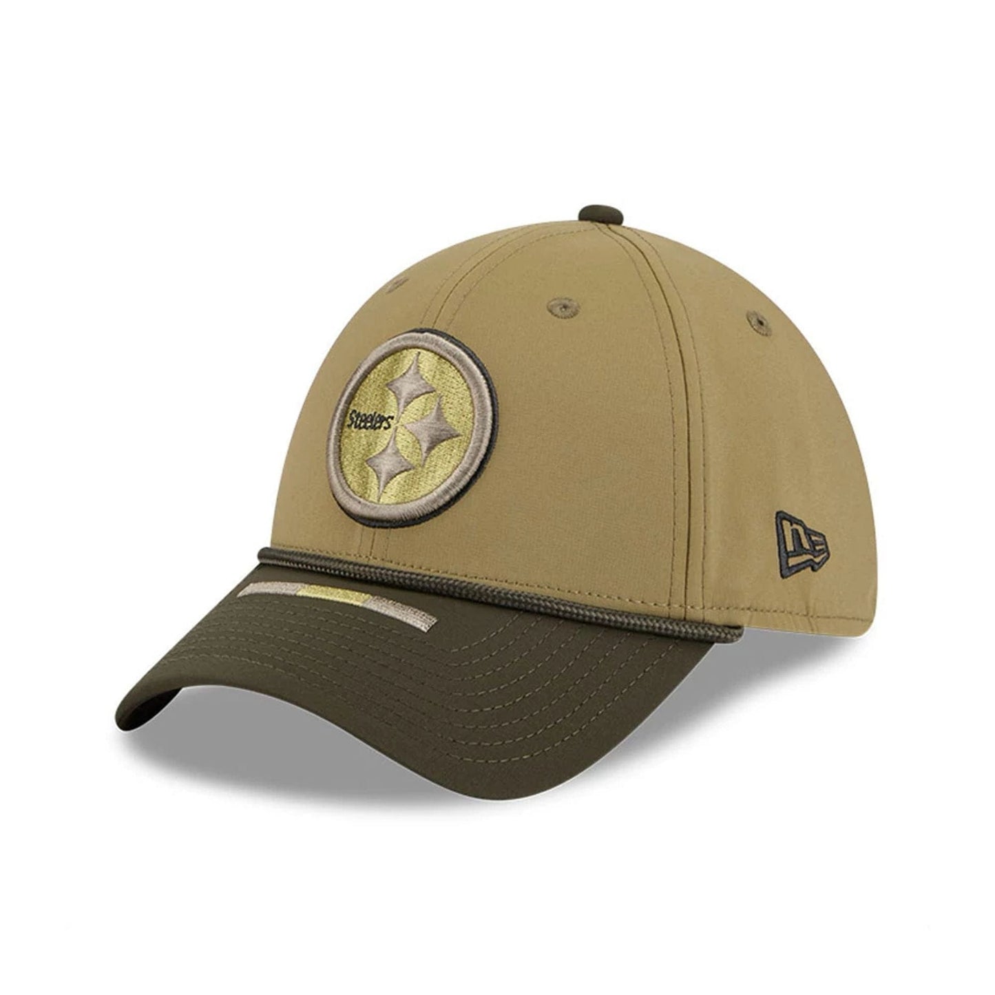 This is a Pittsburgh Steelers NFL Salute To Service 2025 Dark Green 39THIRTY Stretch Fit Cap 3
