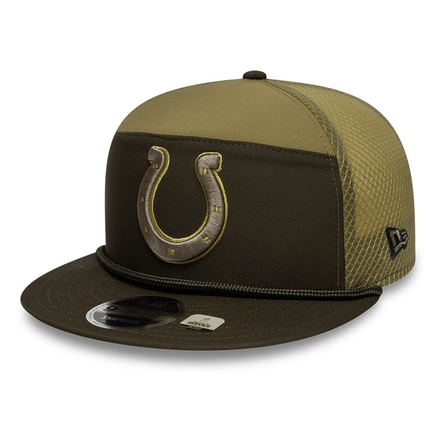 This is a Indianapolis Colts NFL Salute To Service 2025 Dark Green 9FIFTY Split Panel Snapback Adjustable Cap 4