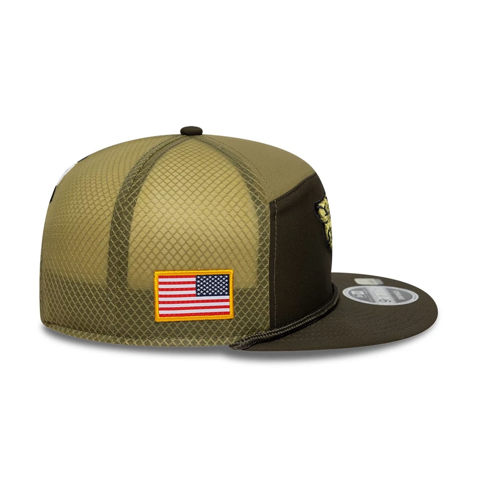 This is a Jacksonville Jaguars NFL Salute To Service 2025 Dark Green 9FIFTY Split Panel Snapback Adjustable Cap 5