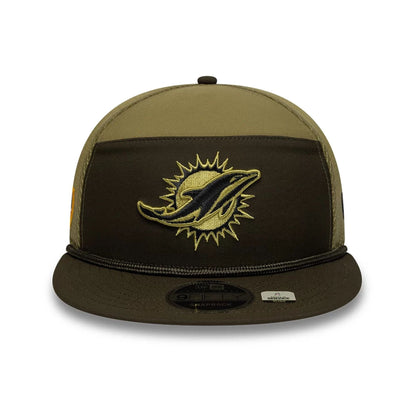 This is a Miami Dolphins NFL Salute To Service 2025 Dark Green 9FIFTY Split Panel Snapback Adjustable Cap 3