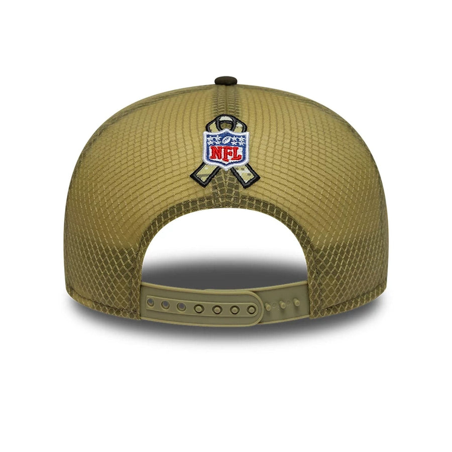 This is a Miami Dolphins NFL Salute To Service 2025 Dark Green 9FIFTY Split Panel Snapback Adjustable Cap 7