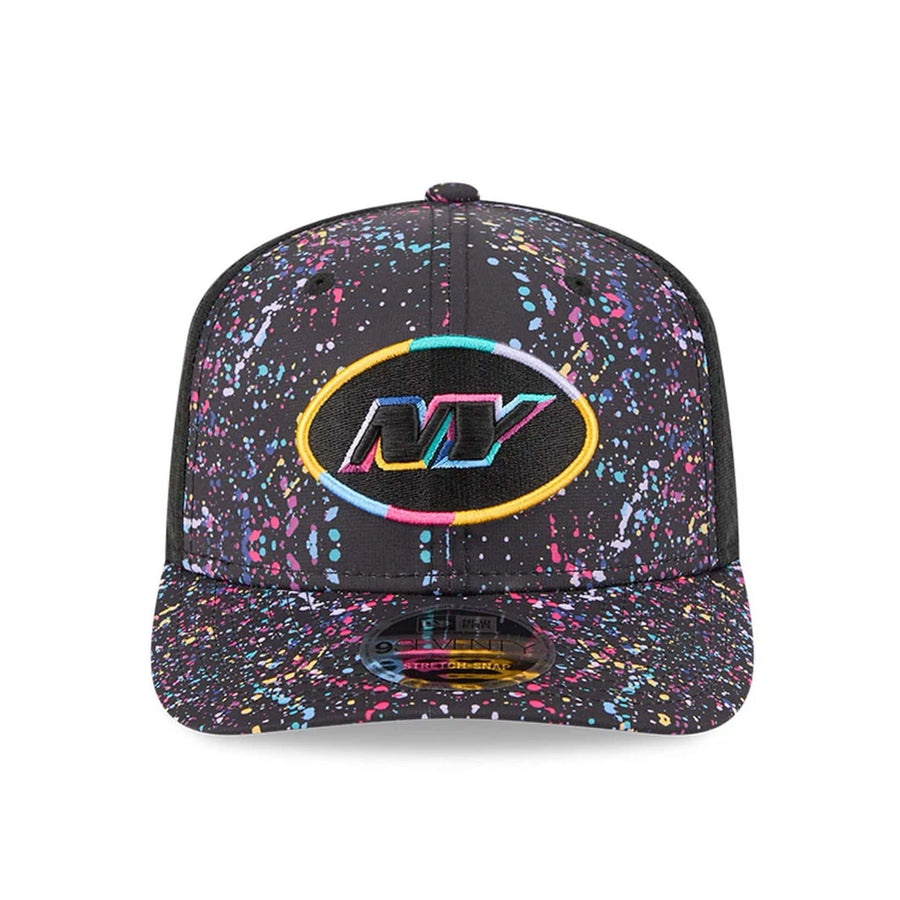 This is a New York Jets NFL Crucial Catch 2025 Black 9SEVENTY Stretch Snap Adjustable Cap 2