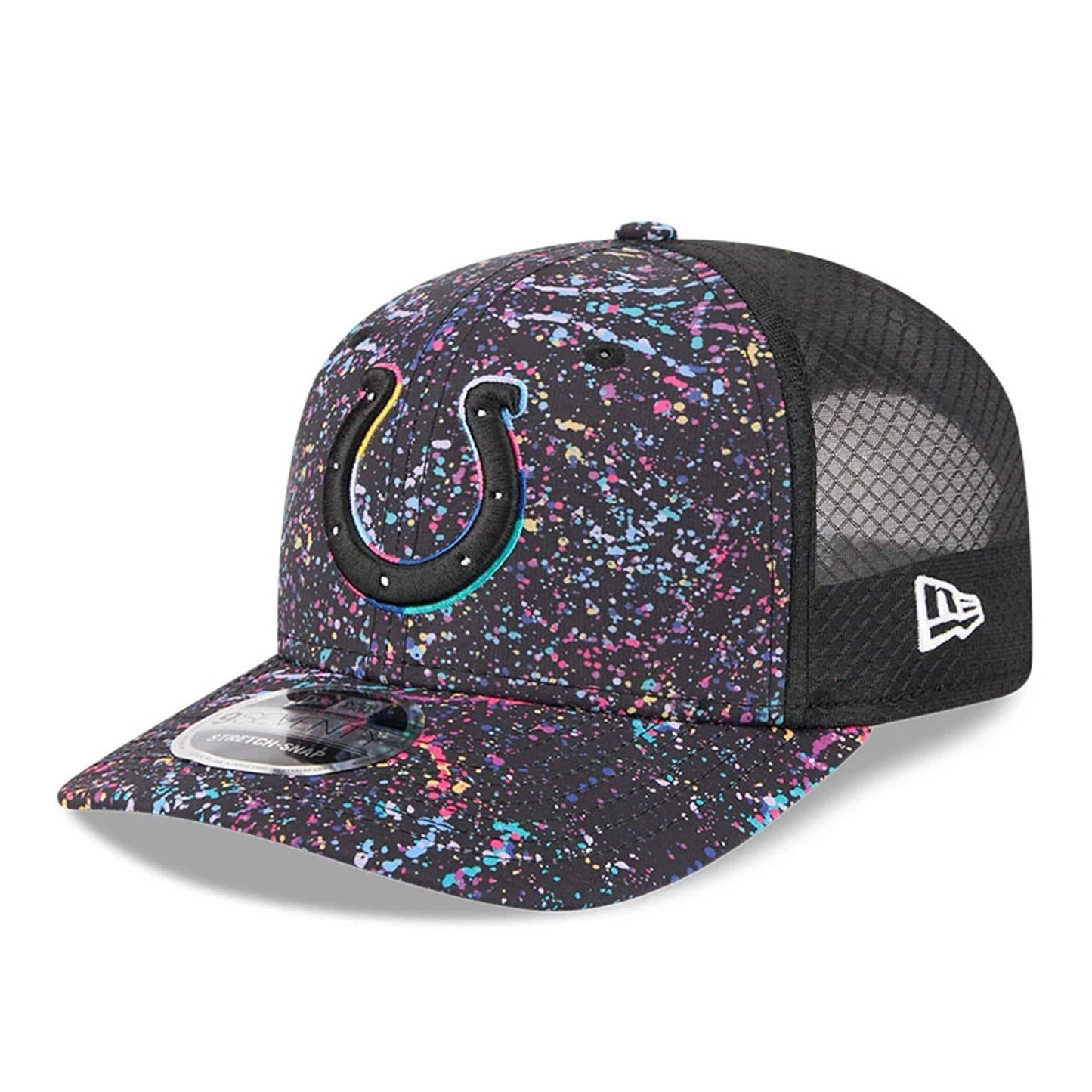 This is a Indianapolis Colts NFL Crucial Catch 2025 Black 9SEVENTY Stretch Snap Adjustable Cap 3