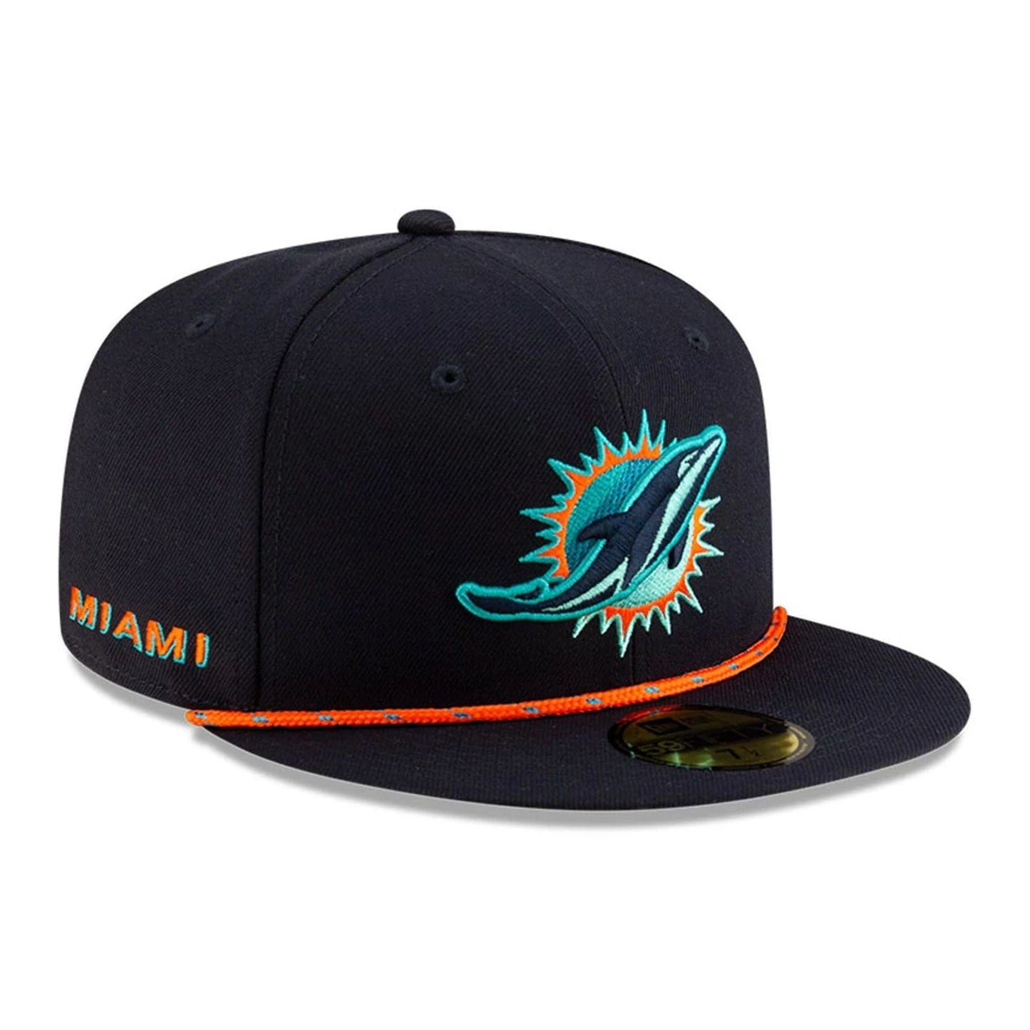 This is a Miami Dolphins NFL Rivalry 2025 Navy 59FIFTY Fitted Cap 1