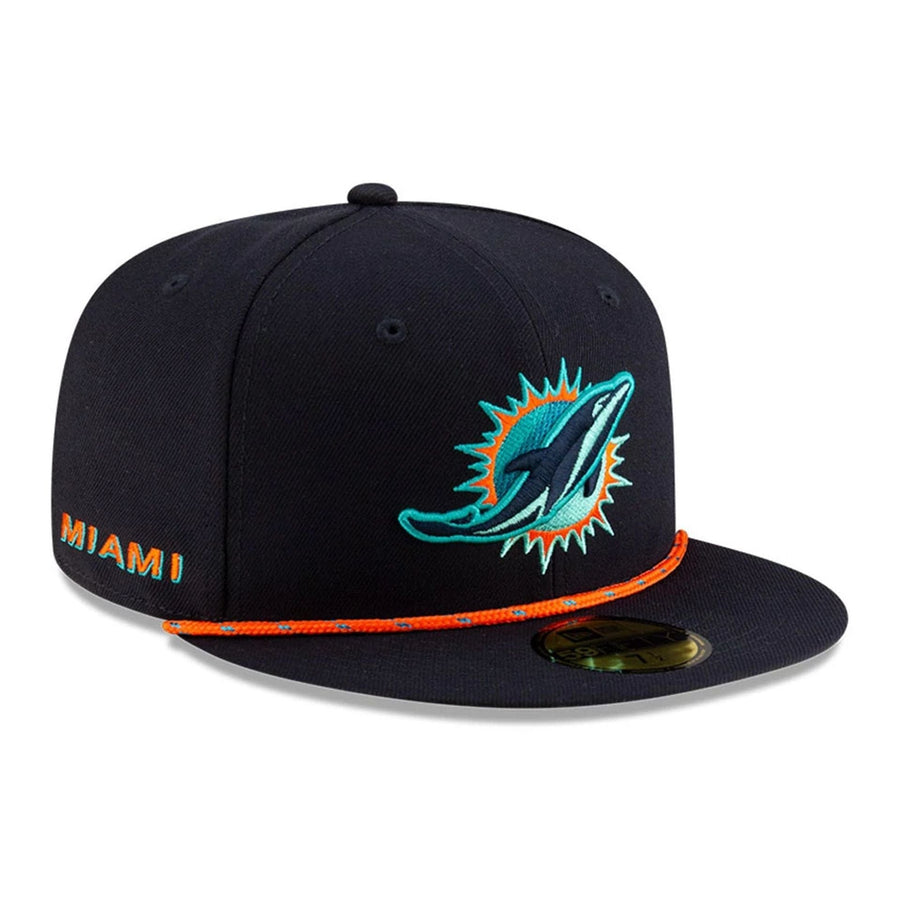This is a Miami Dolphins NFL Rivalry 2025 Navy 59FIFTY Fitted Cap 1