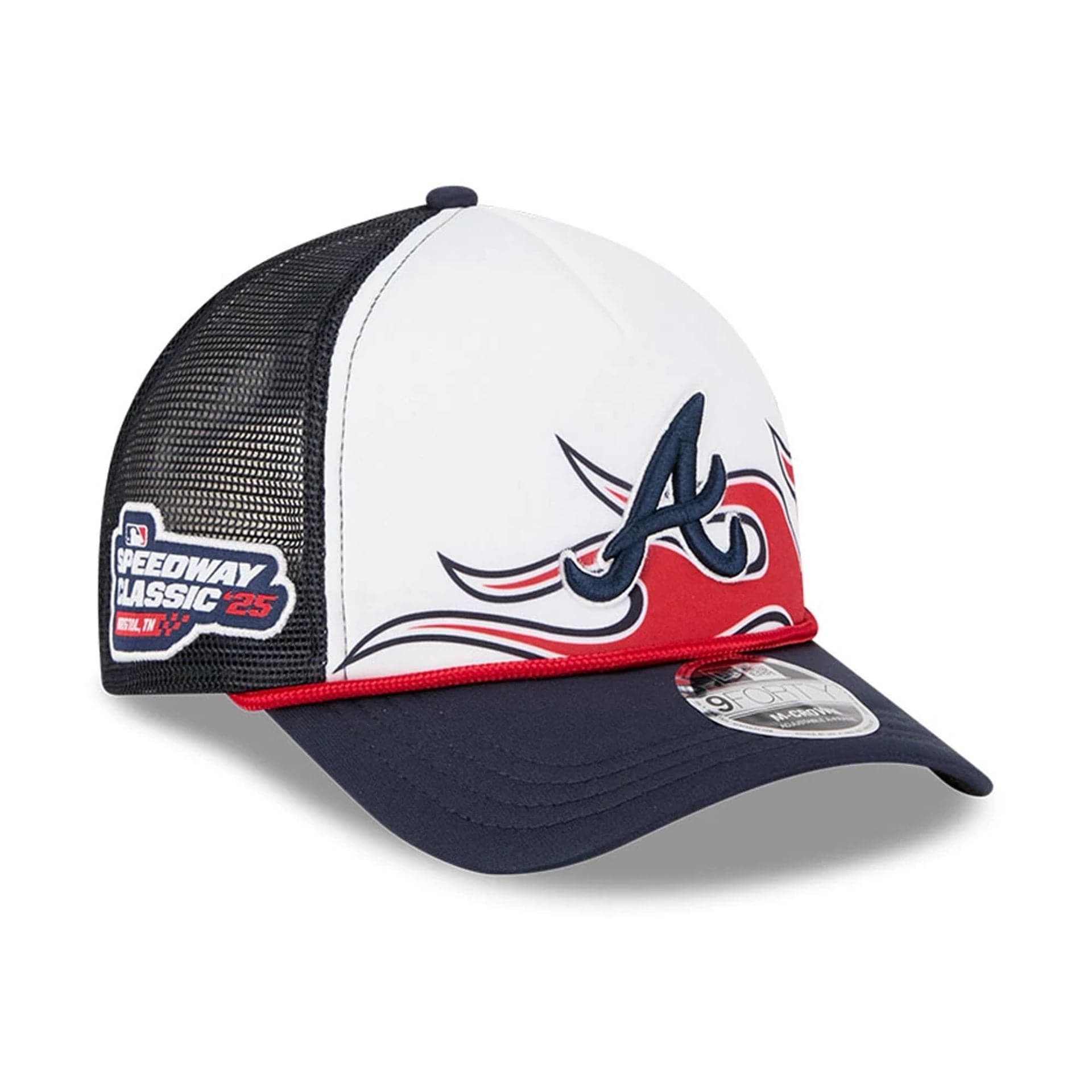 This is a Atlanta Braves MLB Bristol 2025 Navy 9FORTY M-Crown A-Frame Adjustable Cap 1