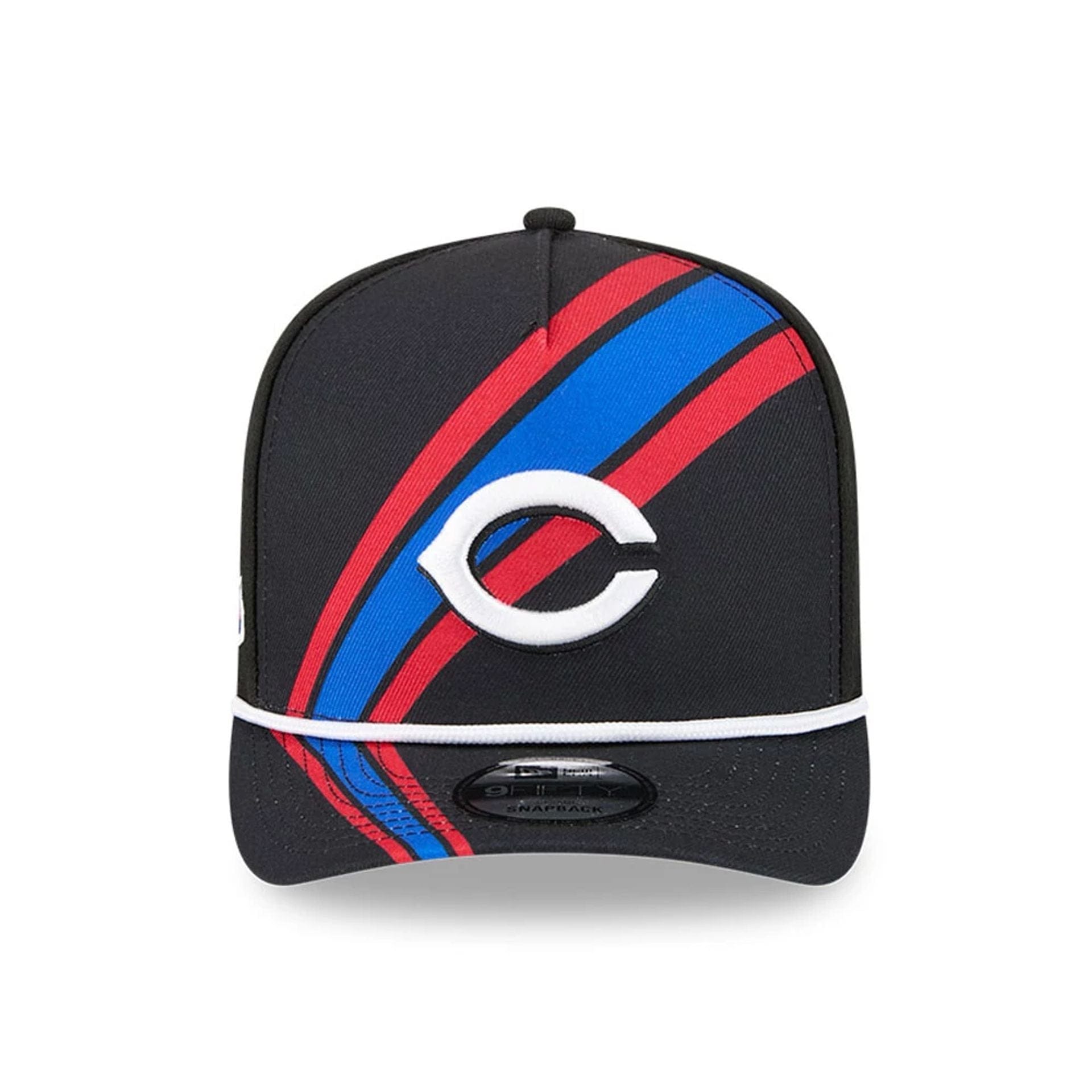 This is a Cincinnati Reds MLB Bristol 2025 Black 9FIFTY A-Frame Snapback Adjustable Cap 3