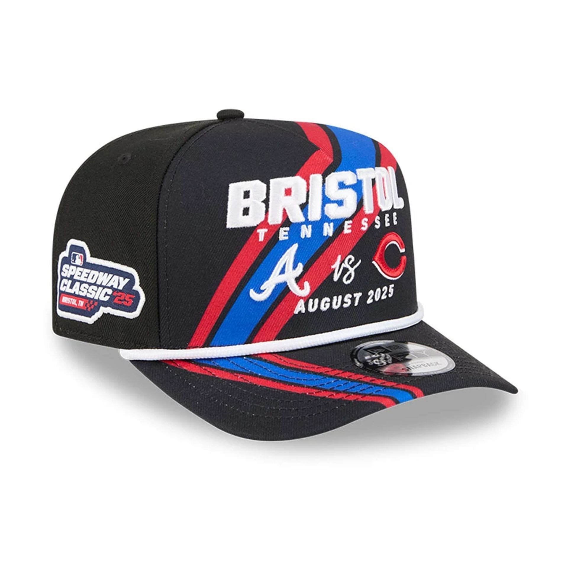 This is a MLB Multi Team MLB Bristol 2025 Black 9FIFTY A-Frame Snapback Adjustable Cap 1